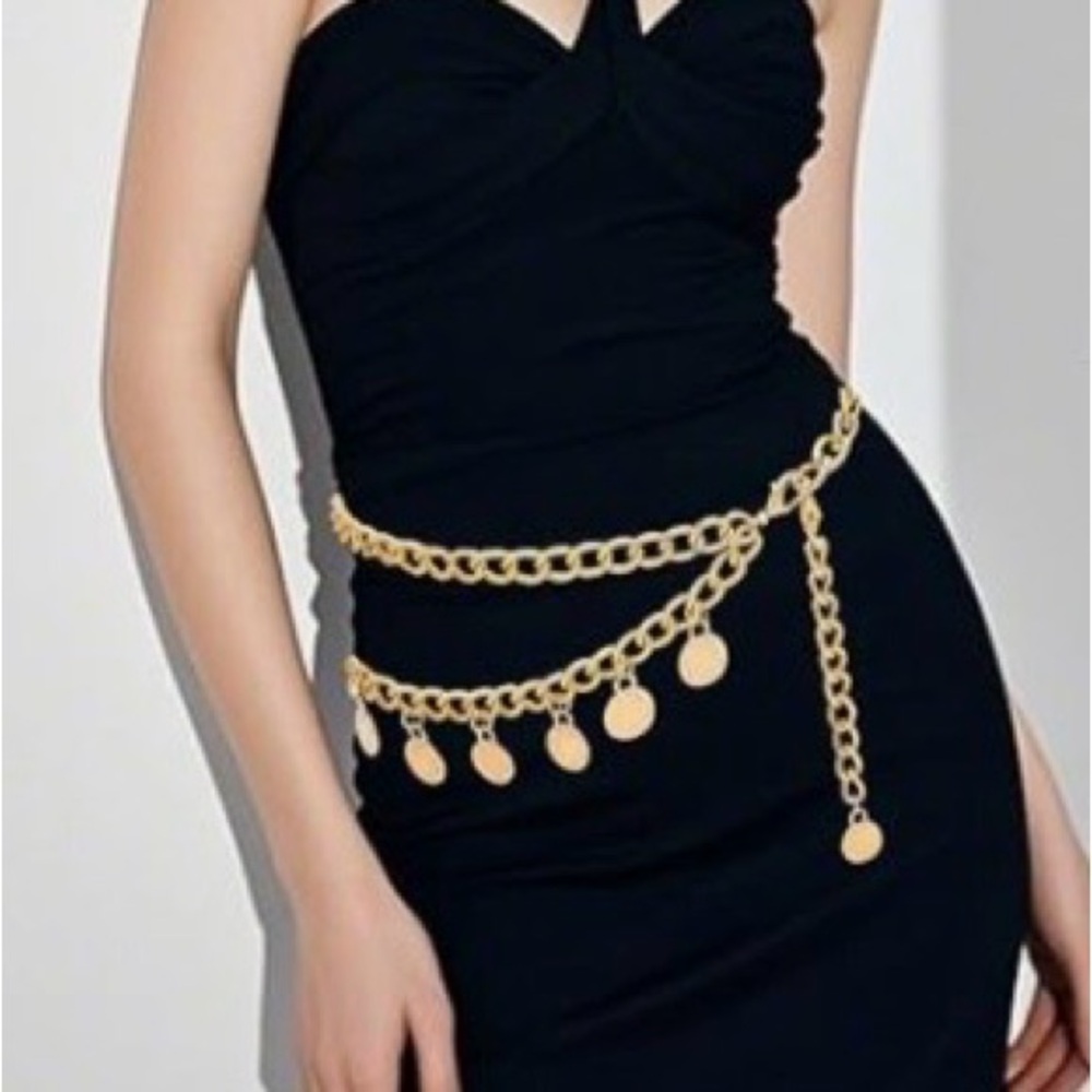 Gold Tone Multi Layer Chain Belt/necklace with Coins (New in Package) - Picture 5 of 7
